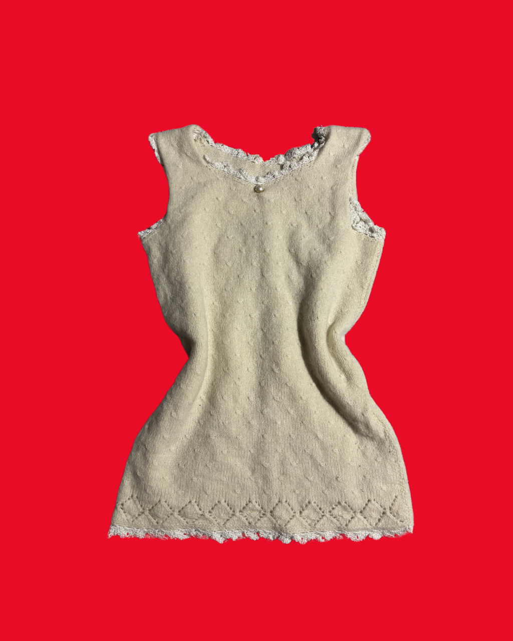 Y2K Cream Coquette Knit Jumper – Lace Trim Sweater UK Size 8