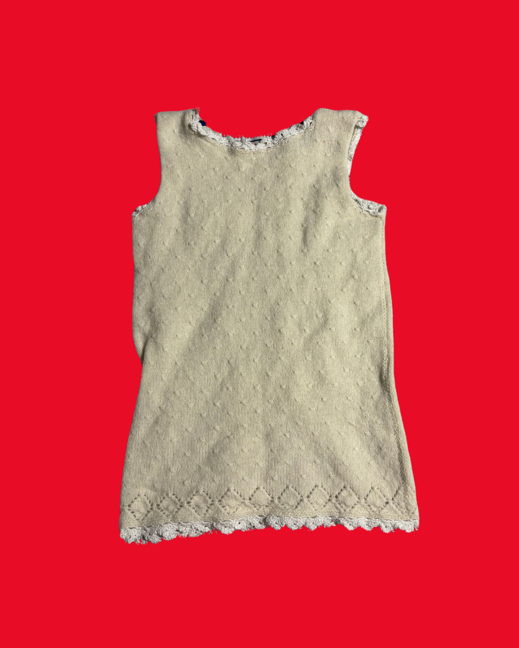 Y2K Cream Coquette Knit Jumper – Lace Trim Sweater UK Size 8