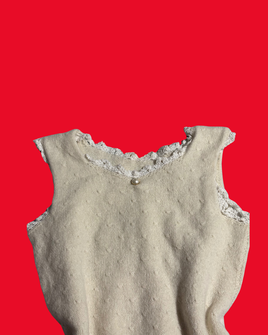 Y2K Cream Coquette Knit Jumper – Lace Trim Sweater UK Size 8