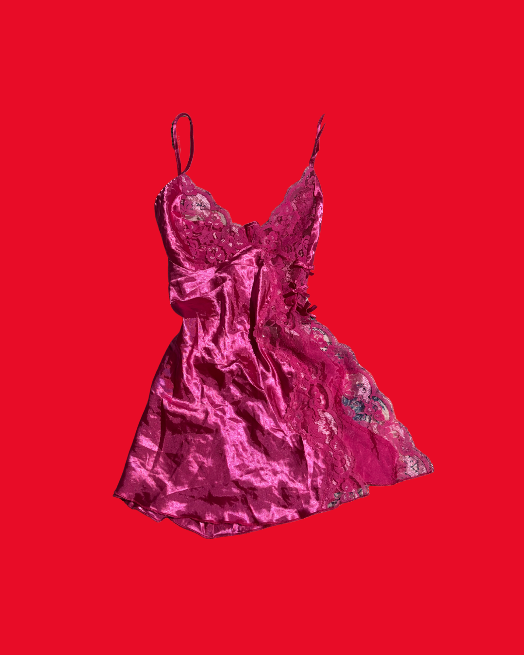 Coquette Satin Lace Babydoll Dress – Deep Pink Romantic Mini Slip Dress (Size 8)