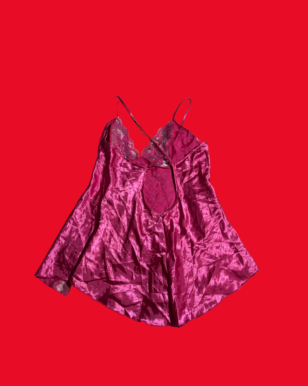 Coquette Satin Lace Babydoll Dress – Deep Pink Romantic Mini Slip Dress (Size 8)