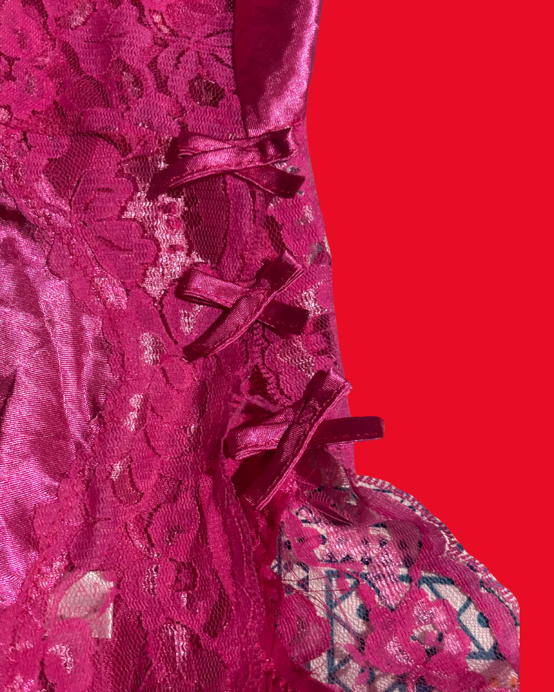 Coquette Satin Lace Babydoll Dress – Deep Pink Romantic Mini Slip Dress (Size 8)