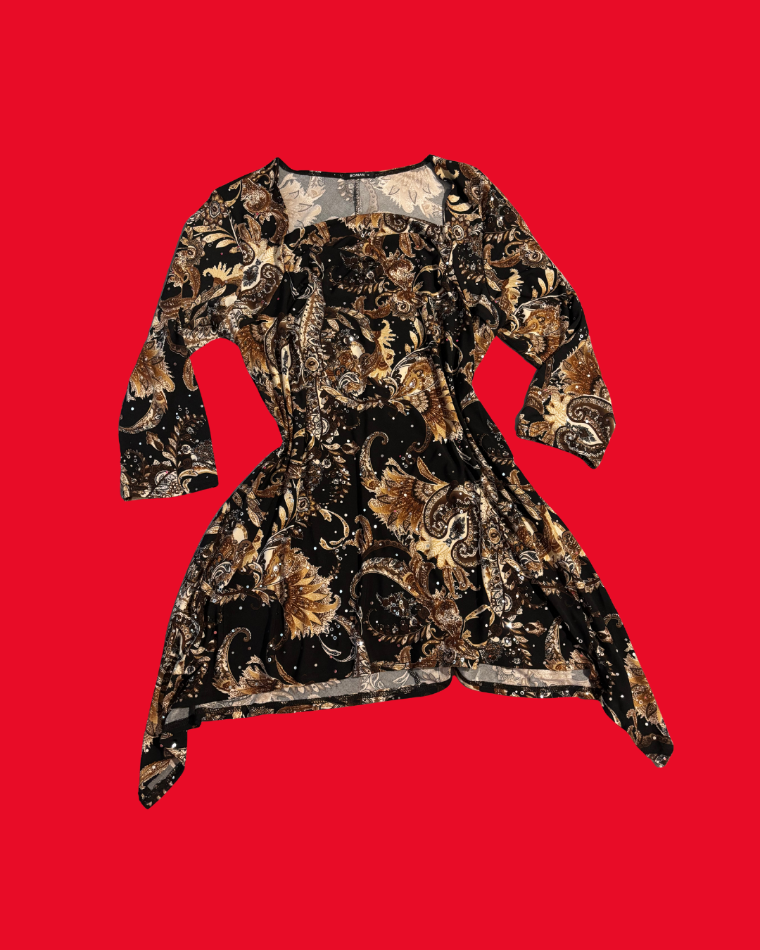Whimsy Goth Blouse with Brown Sequin Details Size 14