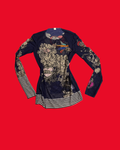 Navy Mesh Long Sleeve Top with Rose & Love Heart Tattoo Design | Whimsy Goth Core Size 12