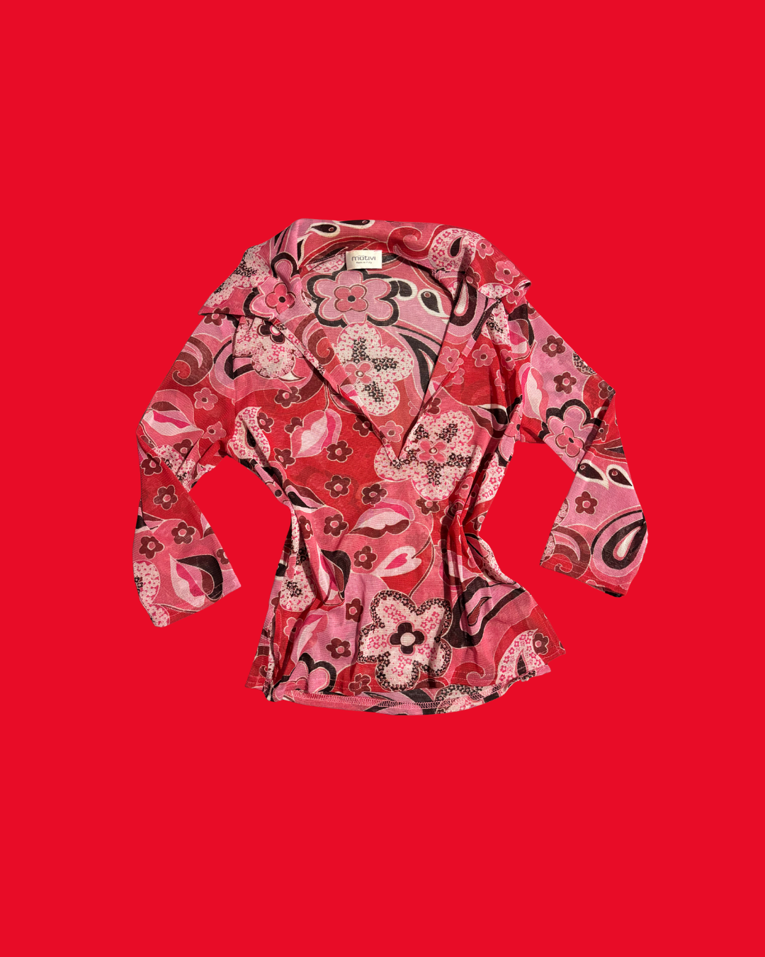 Vintage Pink Floral Y2K Top | 3/4 Sleeve Groovy 80s Style Blouse Size 8