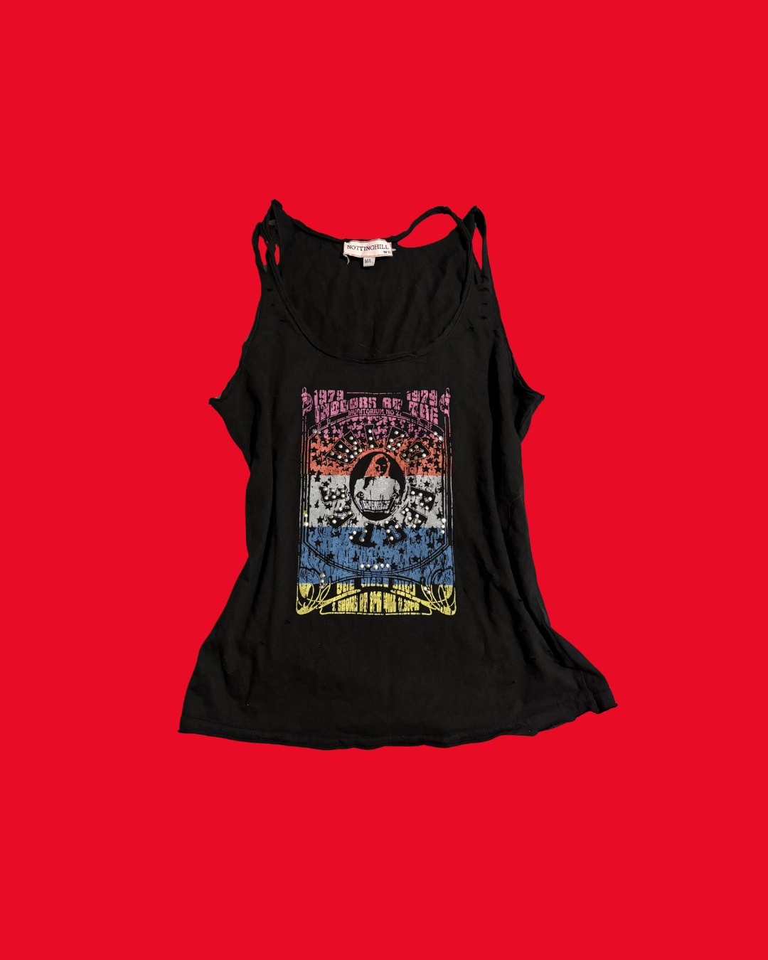 Whimsy Goth Colourful Graphics Black Tank Top Size 12