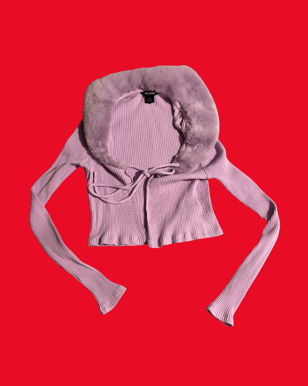 Lavender Y2K Fitted Cardigan with Faux Fur Lining – XS size 6