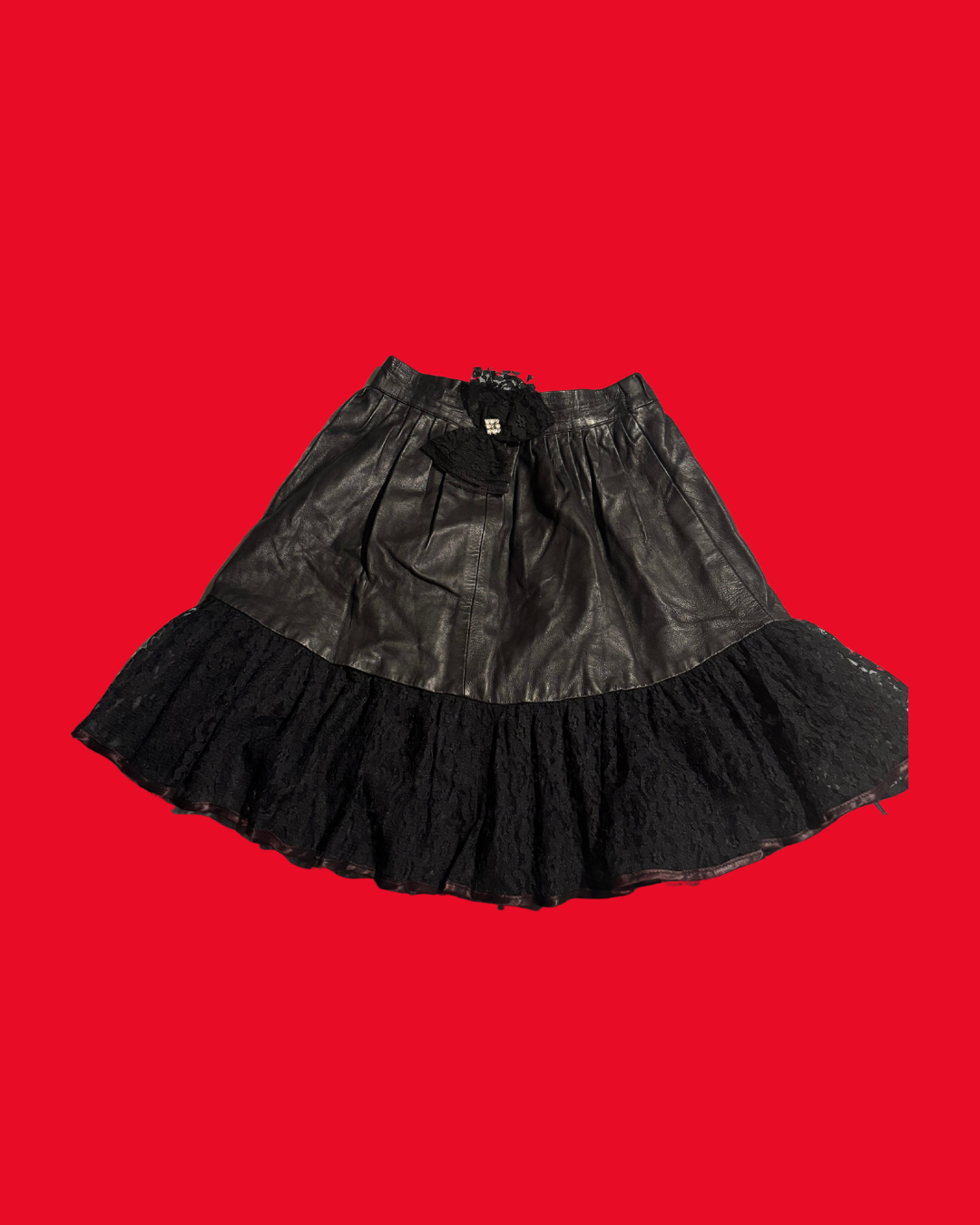 Whimsy Goth Faux Leather Skirt with Lace Trim Size 8
