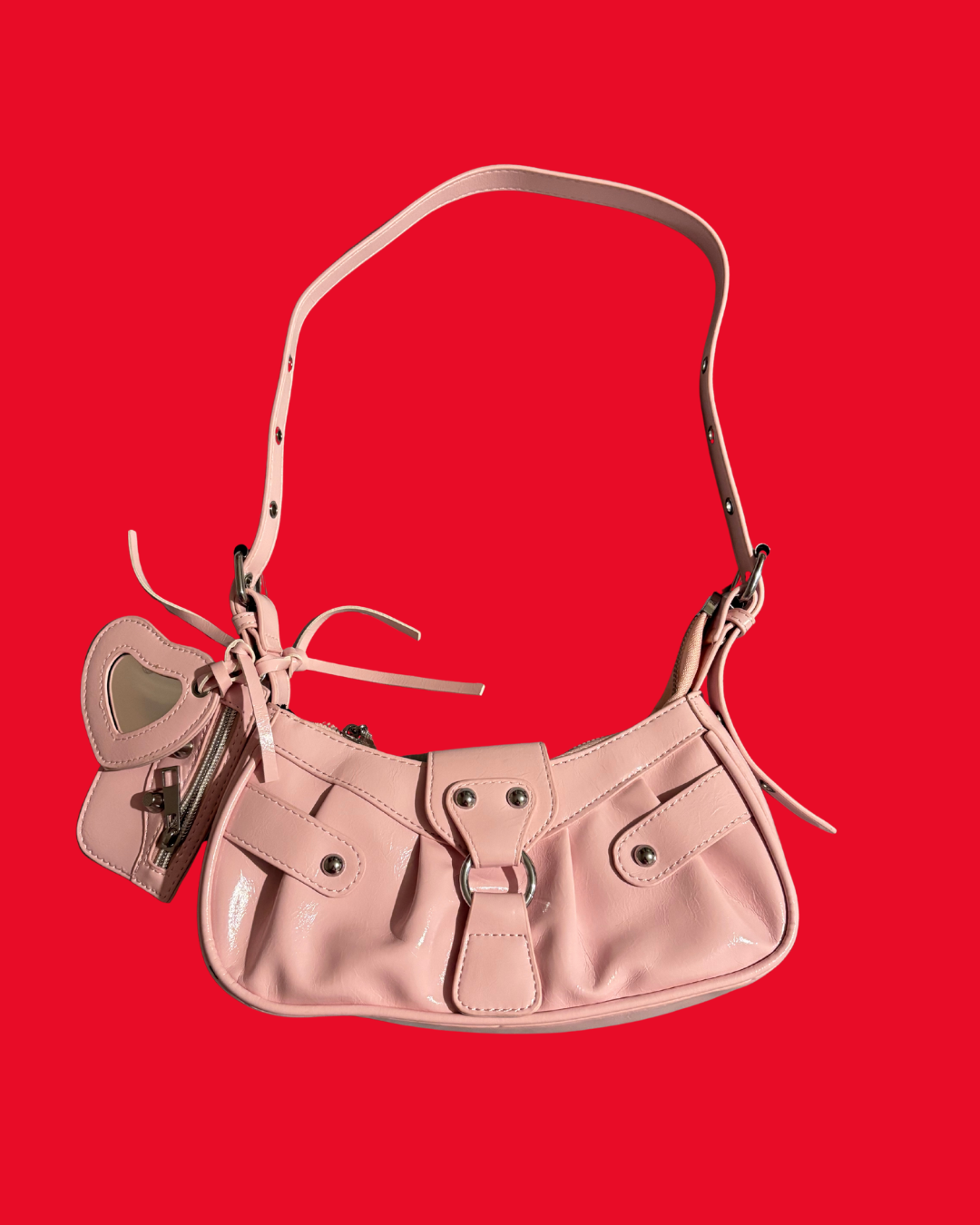 Baby pink classic bag with mini mirror and coin purse