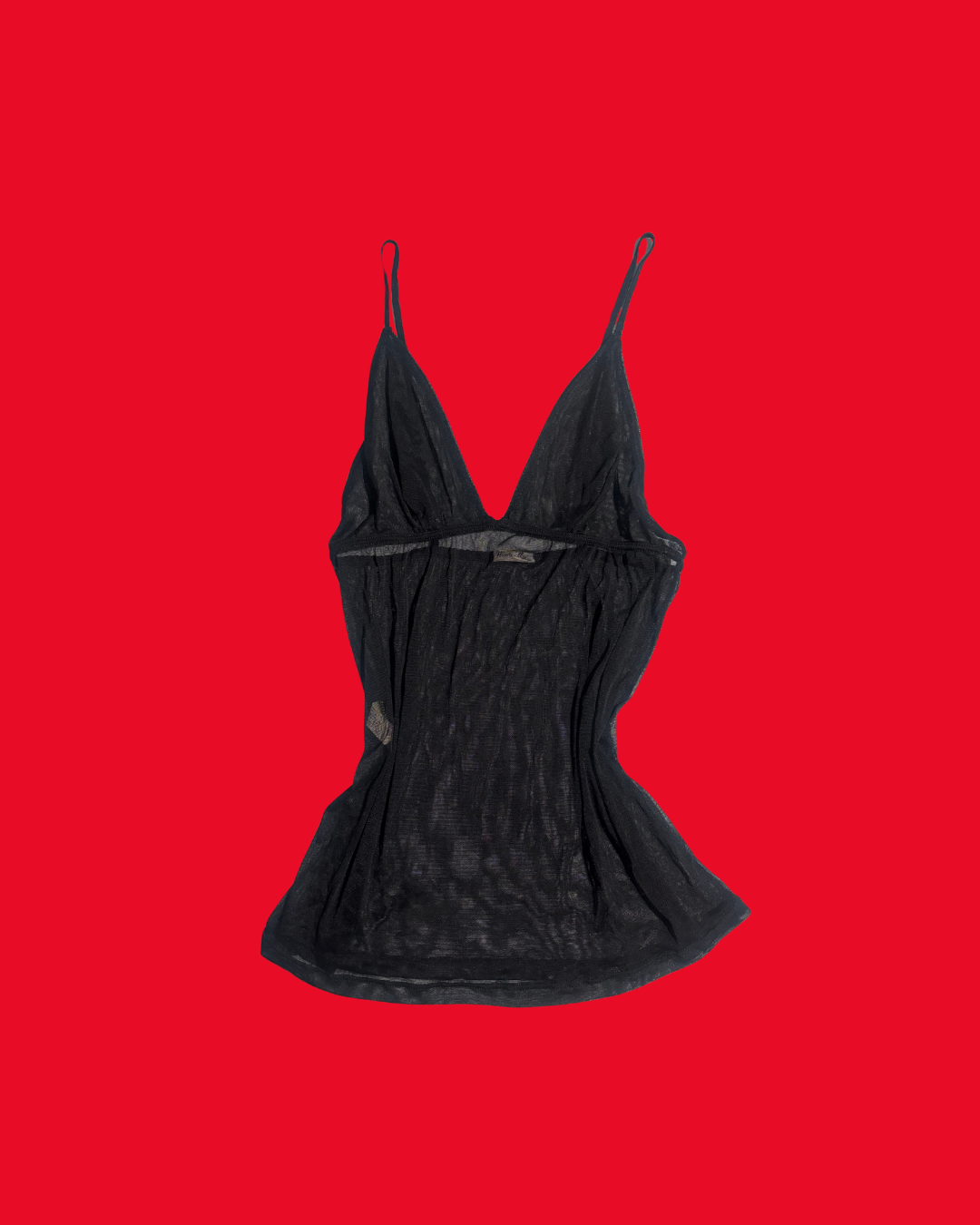 Black Sheer Whimsy Goth Camisole Top – Ethereal Mesh Fairy Grunge Cami (Size 10) Vintage y2k